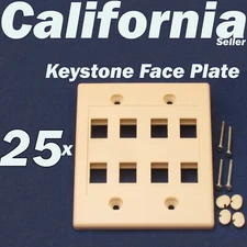 25 Faceplate 8 Port Keystone Jack RJ45 CAT5 CAT5e CAT6 Network Wall Plate Ivory