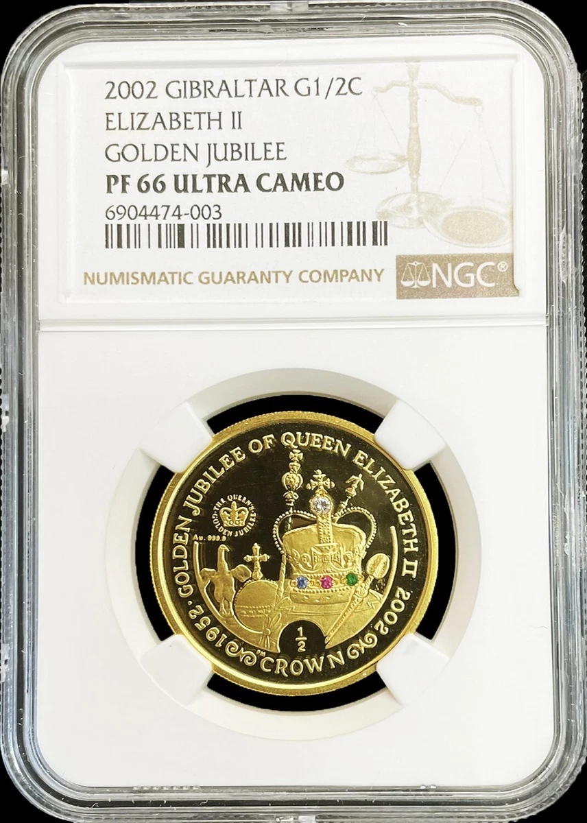 2002 GOLD GIBRALTAR 1/2 OZ GOLDEN JUBILEE CROWNED JEWELS NGC PROOF