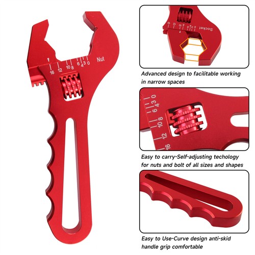 Red AN AN3 3AN-16AN Aluminum Anodized Wrench Spanner Fitting Tools Adjustable - Picture 3 of 12