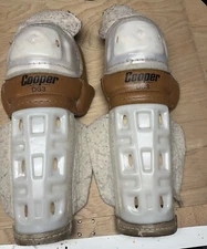 Vintage RARE Cooper DG3 Shin Pads guards size 18” hockey SR white brown