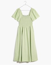Madewell Petite Linen-Blend Lucie Smocked Midi Dress PXL