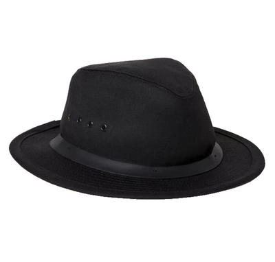 Filson Tin Cloth Packer Hat Black Waxed Canvas Leather Band USA