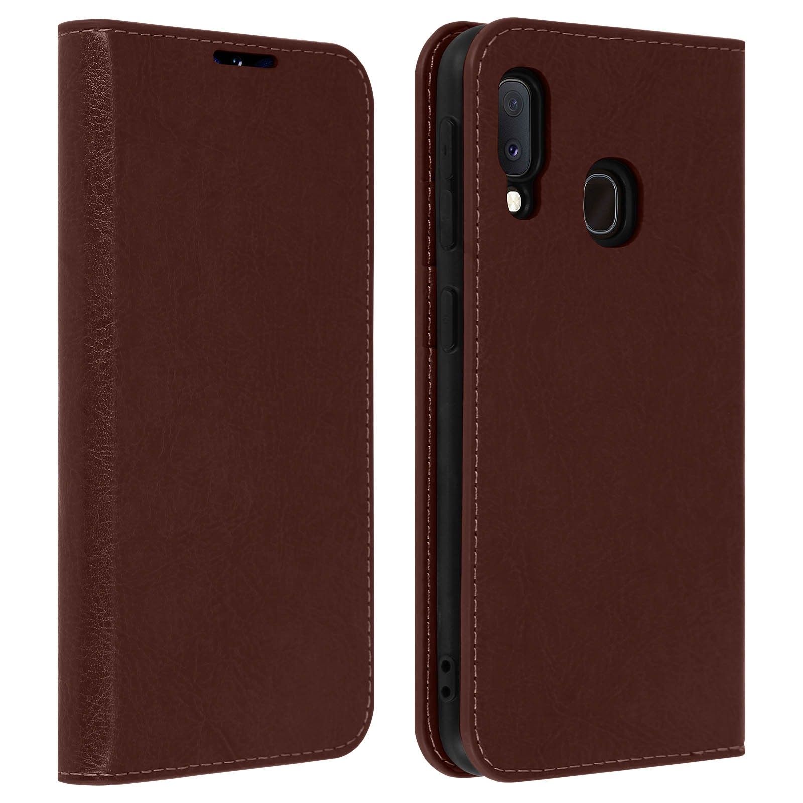Étui folio Galaxy A20e marron avec support vidéo pour regarder vos séries en voyage