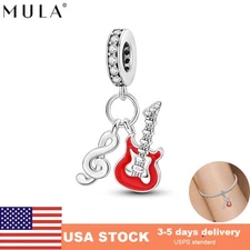 MULA European 925 Silver Charms AAA CZ Enamel Guitar Notes For Women Bracelet
