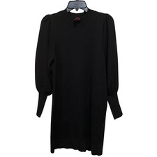 Vince Camuto Sweater Dress Women M Black Puff Sleeve Office Minimalist Preppy