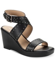 Sun  Stone Women's Emiee Studded Strappy Wedge Sandals, Black, 6M/36.5EU