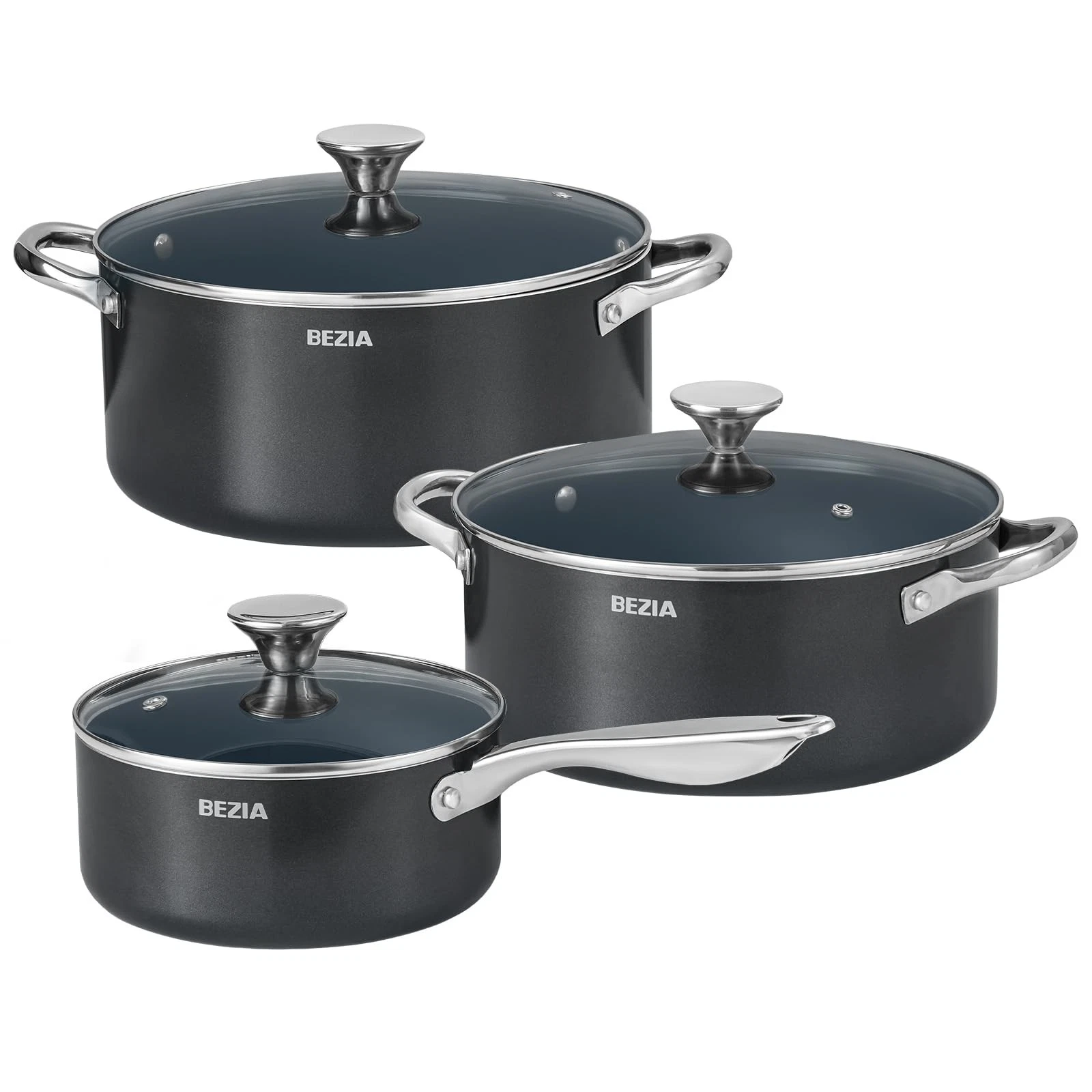 Induction Cookware Set 6-Piece, Stackable Kitchen Cooking Pots Set, 6qt 4.8qt...
