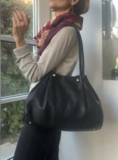 Vera Pelle italienische schwarze Leder Tasche Shopper