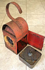 Vintage Greenham Red Paraffin Lamp with Burner Rail Road Red Lens Lantern Light