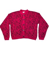 Vintage 80s Alberoy Cardigan Sweater Pink Black Graphic Geometric USA Made