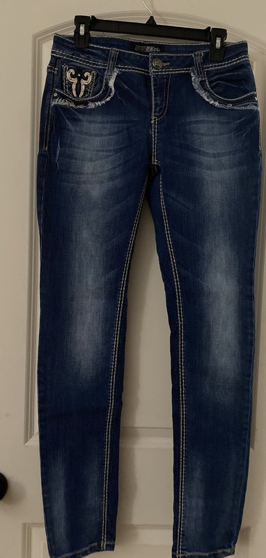 Cello Rhinestone Jeans Size 9/30 Fringe Pockets Slim Leg