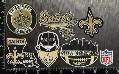 LOT OF 7 NEW ORLEANS SAINTS IRON ON EMBROIDERED PATCHES EVERYTHING IN PHOTO