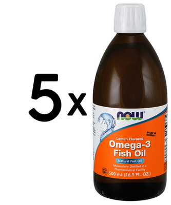 5 x NOW Foods Omega-3 Fish Oil Liquid, Lemon - 500ml. (88,00 EUR/L)