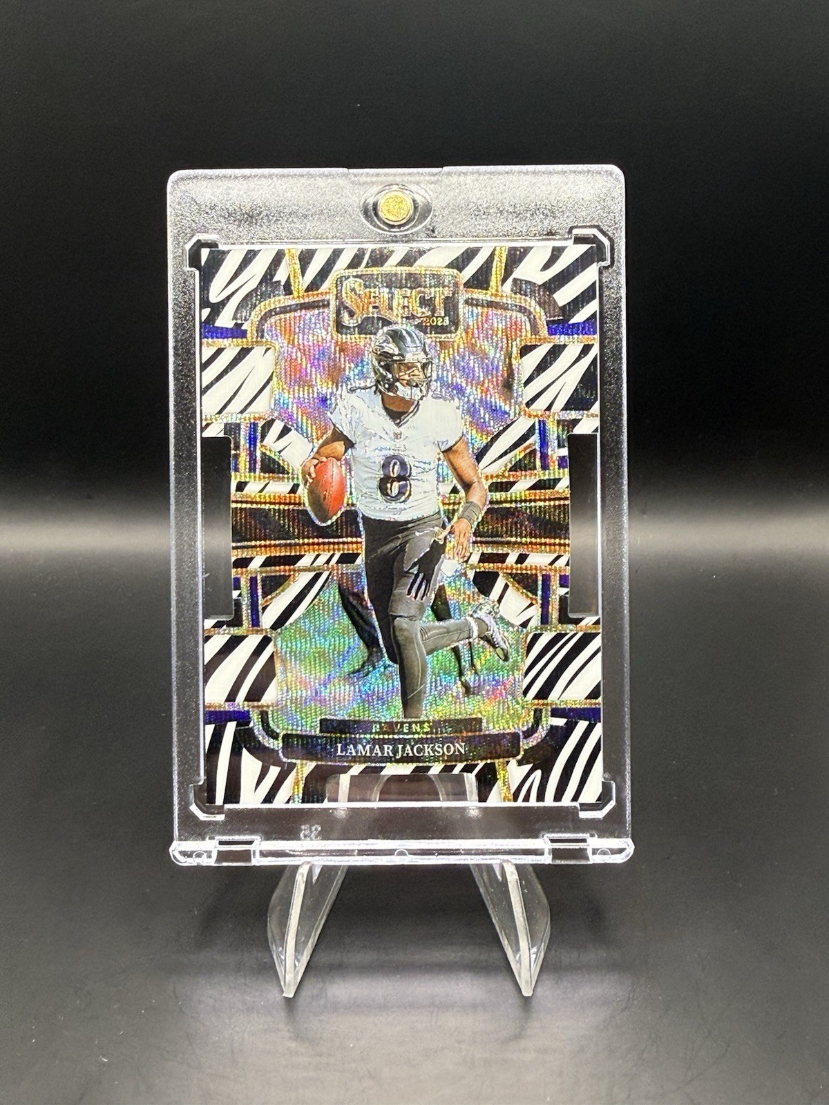 2023 Panini Select - Lamar Jackson #7 Zebra Prizm Die-Cut Case Hit Ravens