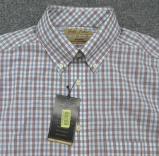 Roundtree Yorke Shirt Mens Medium Plaid Non Iron Short Sleeve Gold Label