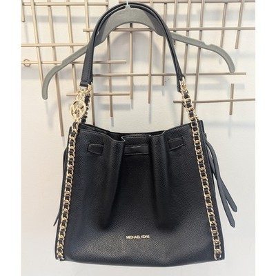 Michael Kors Mina Black Leather Chain Shoulder Bag Satchel Structured Classic
