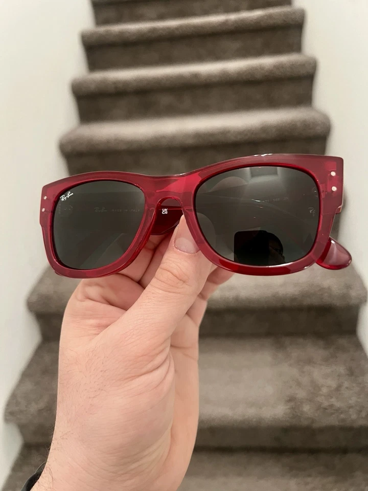 NUEVO Ray-Ban Mega Wayfarer Pulido Transparente ROJO RB0840 51-21 Foto 3 de 4