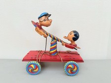 Vintage Rare Marx Linemar Popeye  Olive Slinky Hand Car Tin Pull Toy Tin Litho