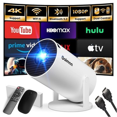 Mini Smart Beamer 1080P Full HD | Android TV mit Apps | WiFi 6 | Bluetooth 5.2