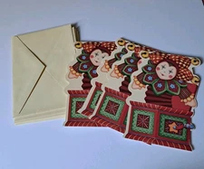 Pack 6 Vintage Paper Magic Group Christmas Cards Jack In The Box Jester Unused
