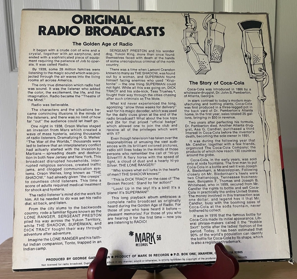 The Shadow - Original Radio Broadcasts-Mark56 Records – 591, 33RPM,  Coca Cola, - Image 2 of 4