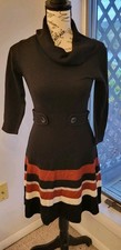 By By Turtle Neck Sweater Dress w Button Accents  Striped Bottom Small
