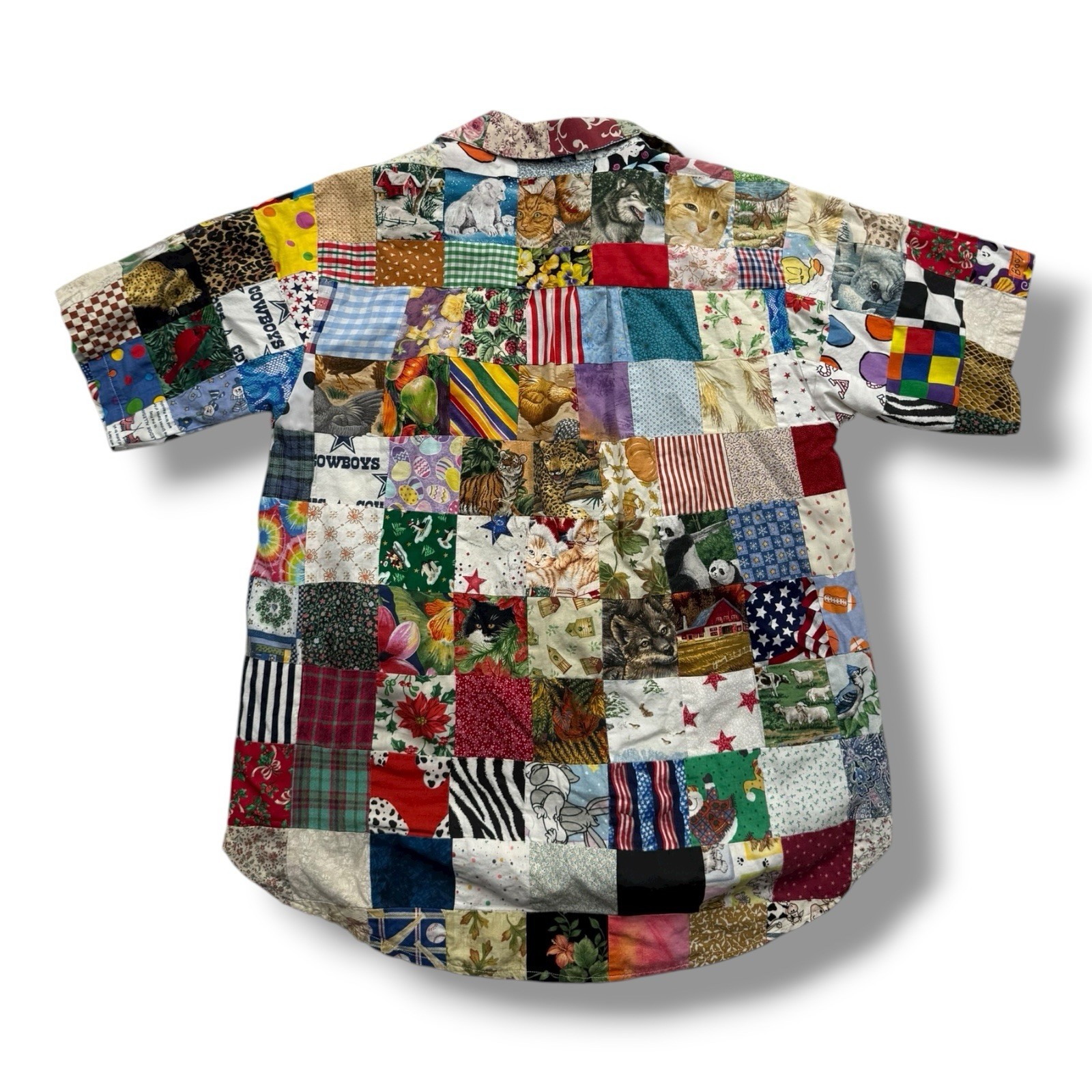 Vintage Handmade Patchwork Button Up Short sleeve… - image 2