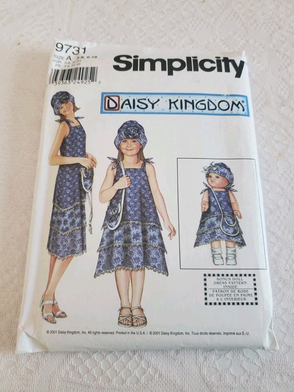 Daisy Kingdom Mother Daughter Doll Sun Dress Cloche Hat Pattern Simplicity 9731