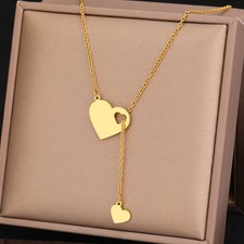 Stainless Steel Heart Pendant Choker Necklace Women Short Chain Jewelry
