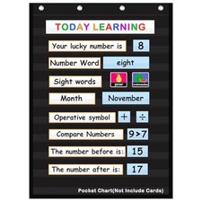 AUVCAS 10-Pocket Standard Pocket Chart for Classroom  Homeschool,Black Black