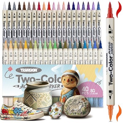 40 PCS Acrylic Paint Marker Set 80 Colors DualColor Brush Tip Pens Craft DIY
