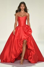 Sherri Hill size 4 red satin prom dress w/ structured,strapless corset bodice