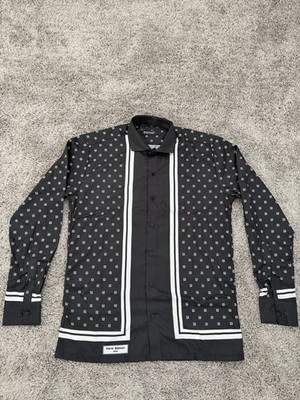 Balmain Paris Long Sleeve Button Up Shirt Men Medium Black Collar Adult