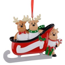 Personalized Reindeer Family of 3 Christmas Ornament-Cute Deer Sledding