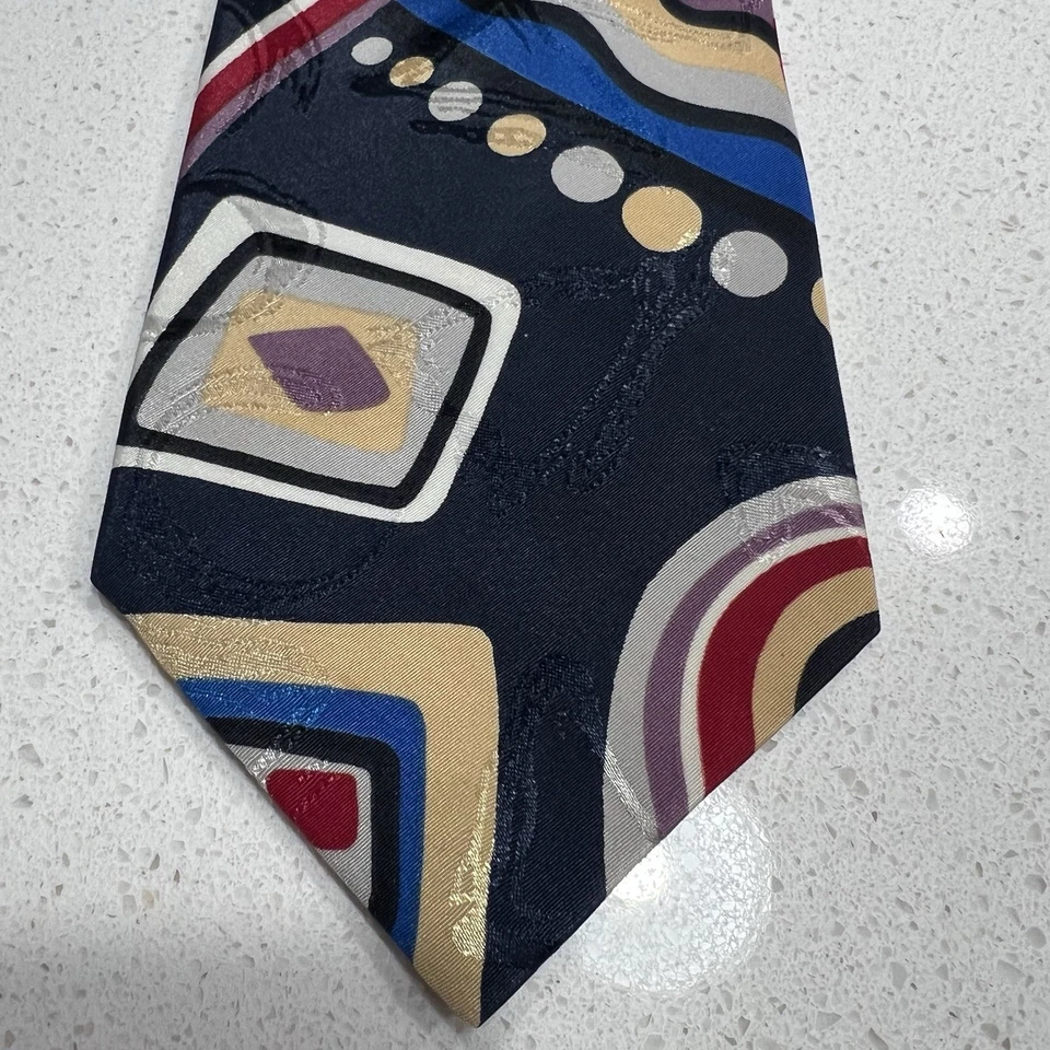 Corbata abstracta vintage Ketch para hombre años 80 roja amarilla azul 54”x3,75” poliéster Foto 2 de 4
