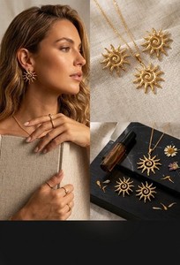 Authentic Apex Solaris Sun Spiral 18K Gold Plated necklace & Earrings Set