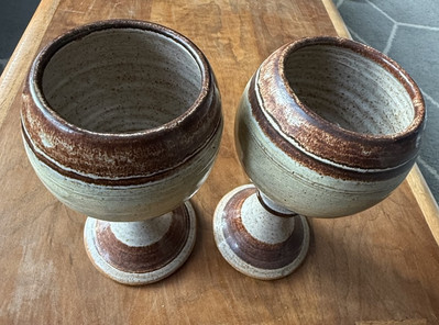 John coiner studio pottery Deneen Chalice Wine Glass Set Minnesota Made In USA