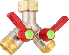 Hose Splitter 2 Way, High Flow Garden Hose Splitter, 3/4” Ght Inlet Brass Heavy 