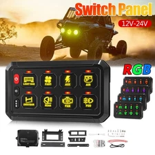 RGB 8 Gang Switch Panel On-Off LED Light Car Switch Panel Circuit Control 12-24V