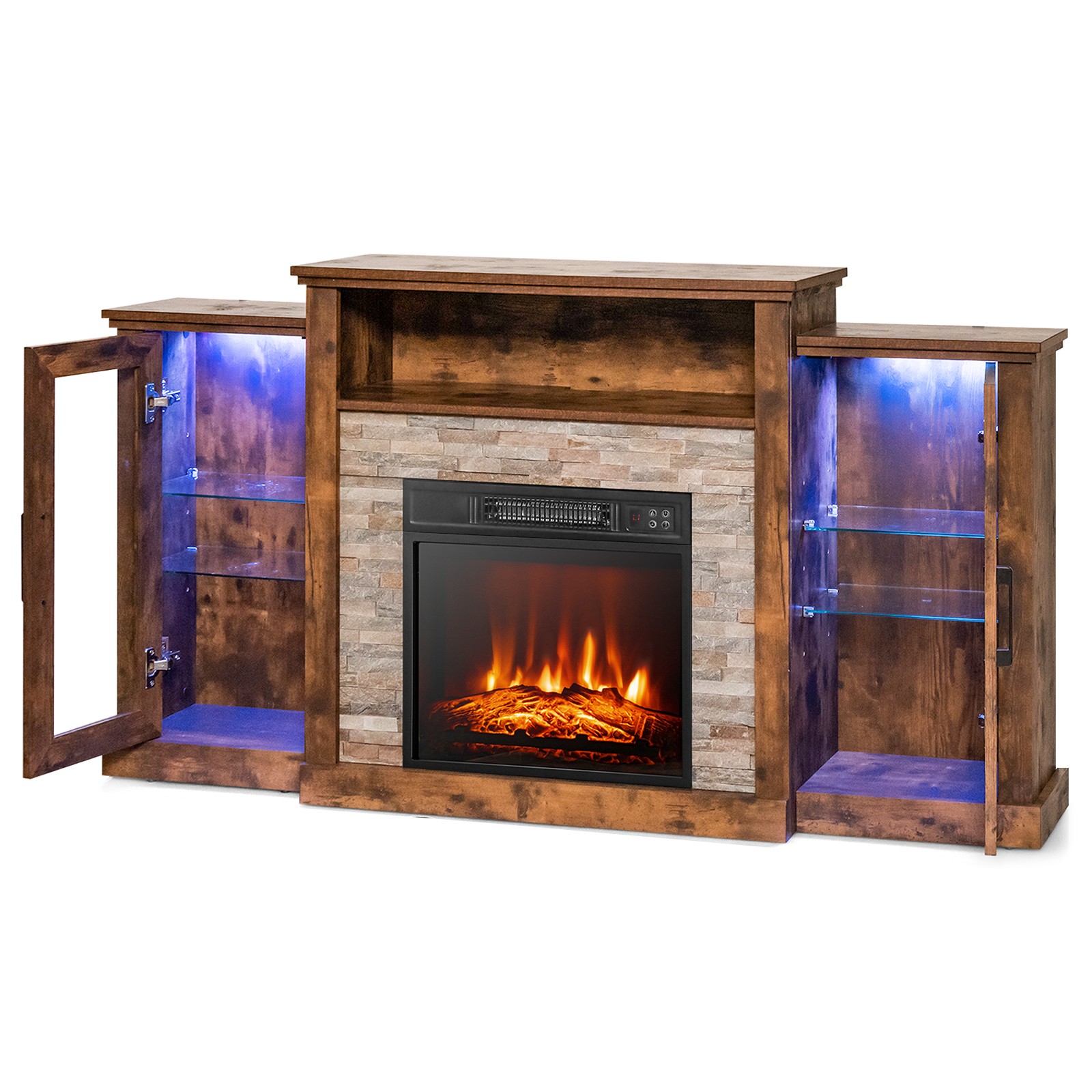 With Led Lights & 18" Electric Fireplace For Tvs Up To 65"