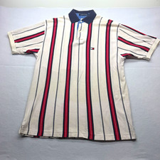 Tommy Hilfiger Men s M Striped Polo Short Sleeve Knit Logo Button Collared White
