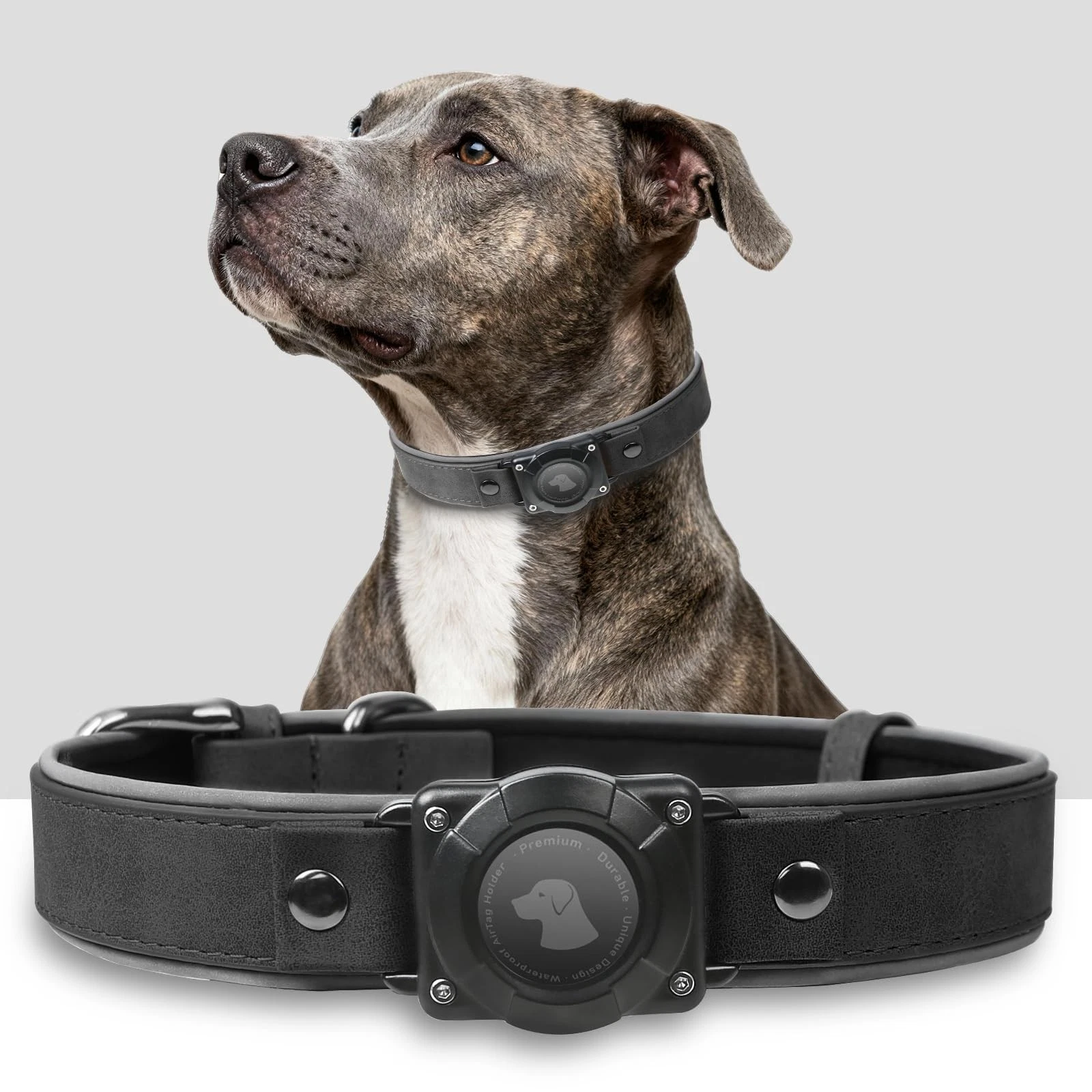 Premium Leather AirTag Dog Collar, 100% Waterproof & Reflective Dog Collar wi...