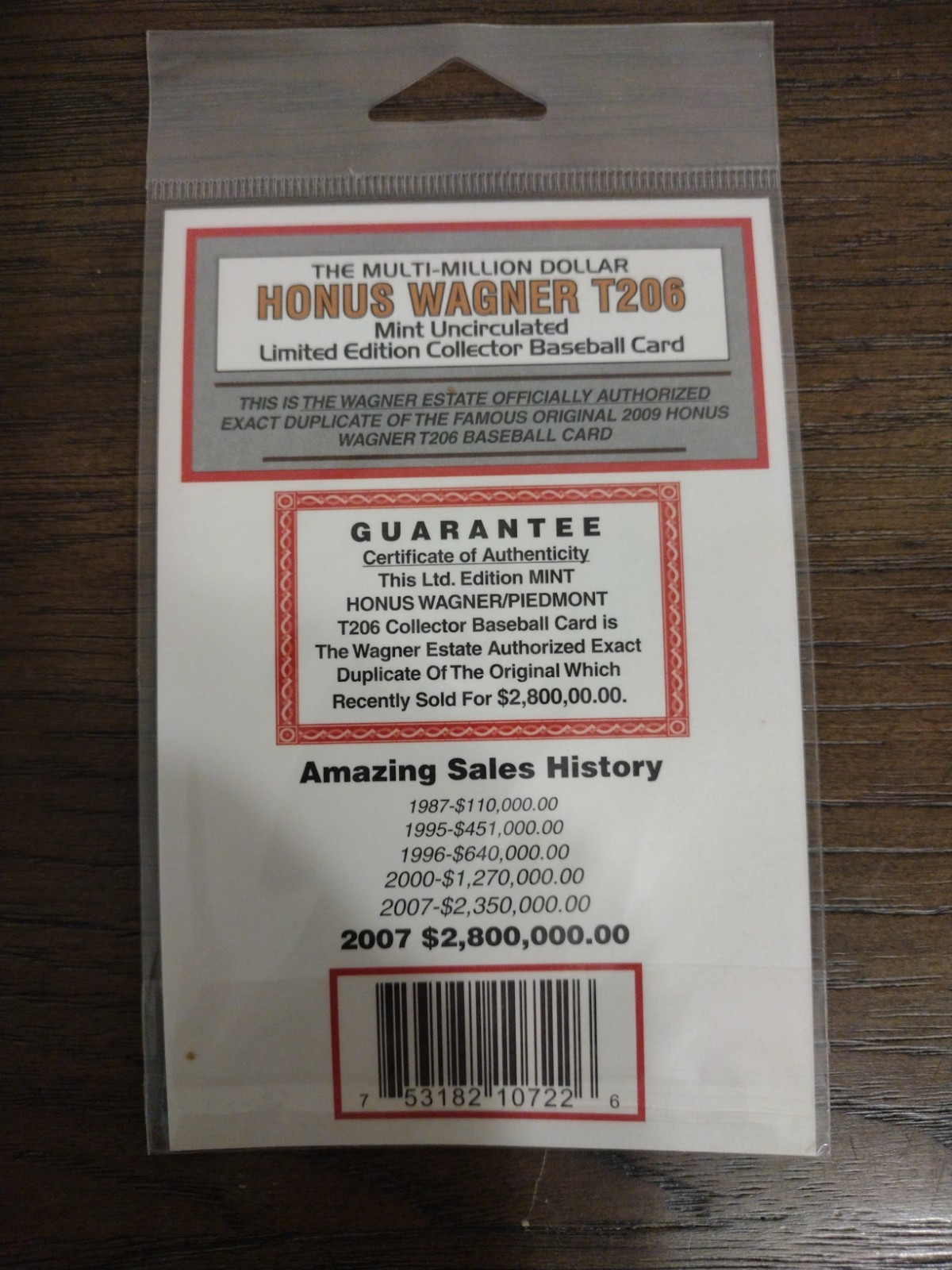 T206 Honus Wagner Reprint Uncirculated Limited Edition Baseball Card view 2