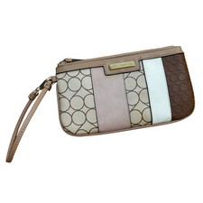 Nine West patchwork strisce pochette da polso mini pochette borsa pochette marrone chiaro zip top