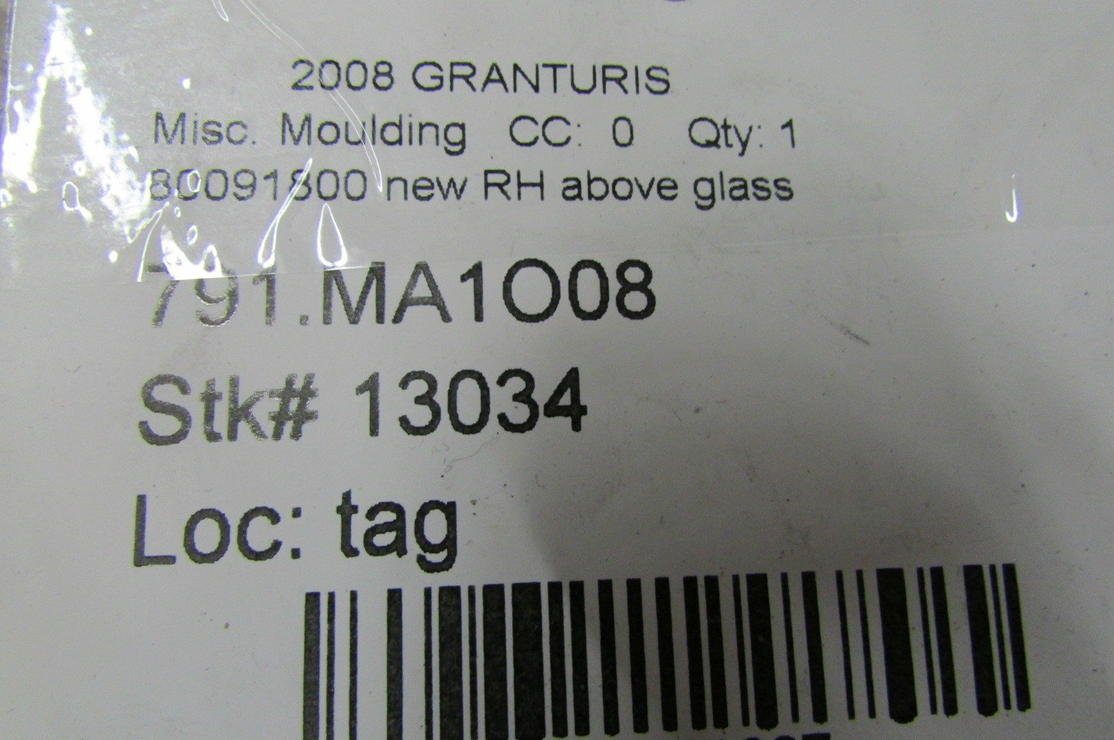 Maserati GranTurismo, RH Above Door Glass Moulding, New, P/N 80091800