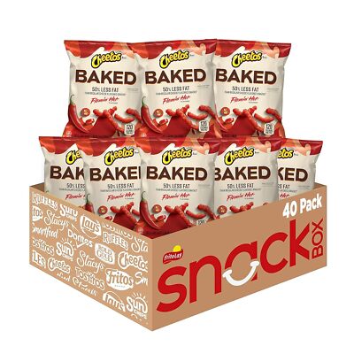 Cheetos Baked Crunchy Flamin' Hot Flavored Puffed Snack Chips, 1 oz Bags