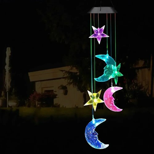 Solar Wind Chimes Lights LED Moon&Star Color Changing Hanging Lamp Garden Decor - Picture 3 of 13