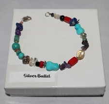 Silpada Sterling Silver Vintage Turquoise, Amethyst, Coral Beaded Bracelet B0988