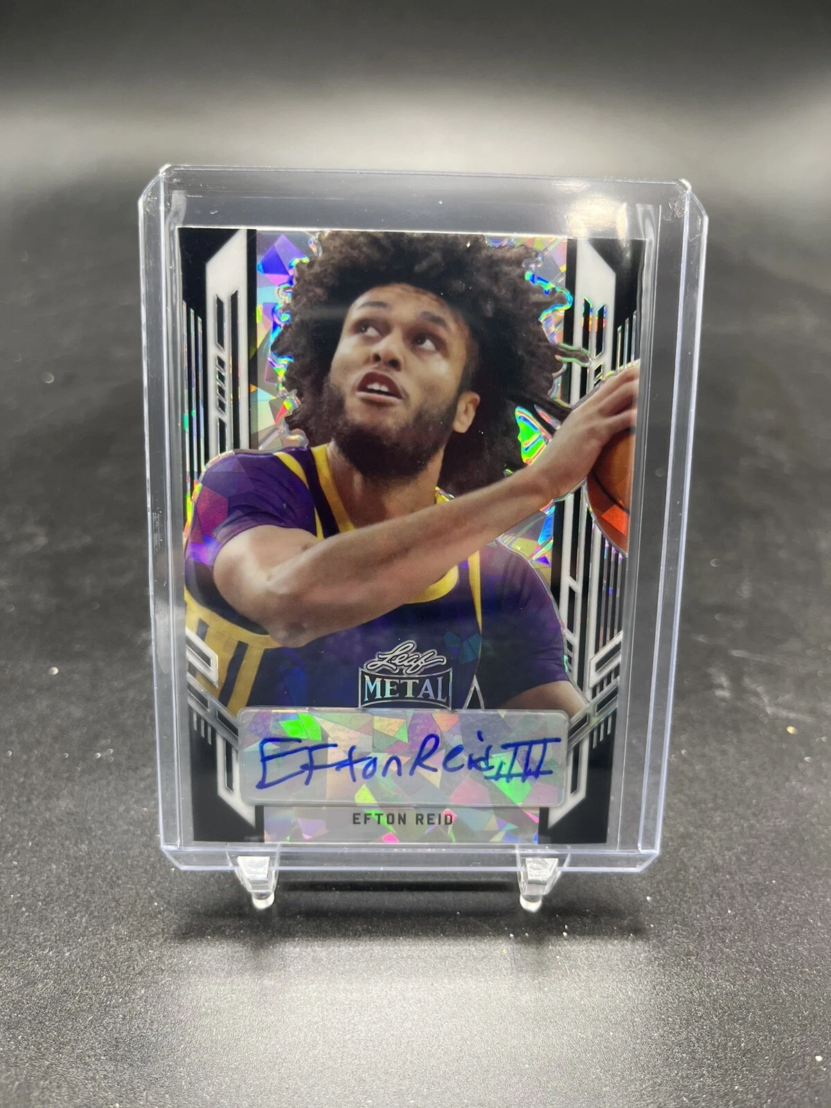 Efton Reid Rookie Prospect Auto 2021-22 Leaf Metal Black Crystal /7 Gonzaga LSU