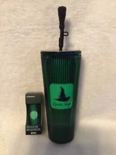STARBUCKS WICKED ELPHABA COLD CUP 24oz GLOW IN THE DARK STRAW TOPPER & KEYCHAIN